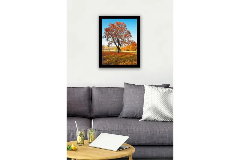 Innrammet lerretsbilde i tre - 41x56 cm - Statlig høsttre med fargerike blader - Oransje / Gul / Brun - Innredning - Bilder & kunst