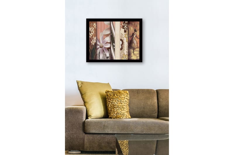 Innrammet lerretsbilde i tre - 41x56 cm - Stilisert ballerina med blomster og mønstre i bakgrunnen - Lys lilla / Beige / Brun - Innredning - Bilder & kunst