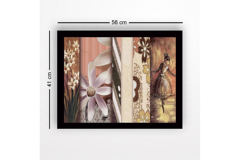 Innrammet lerretsbilde i tre - 41x56 cm - Stilisert ballerina med blomster og mønstre i bakgrunnen - Lys lilla / Beige / Brun - Innredning - Bilder & kunst