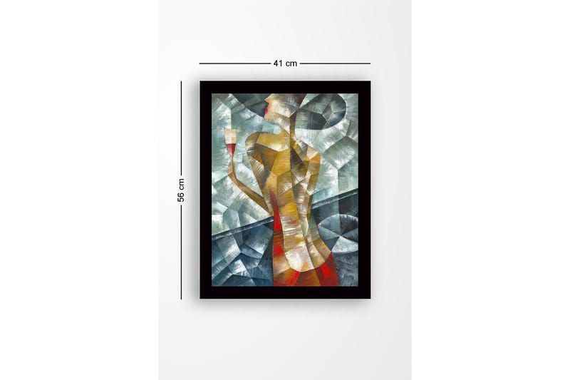 Innrammet lerretsbilde i tre - 41x56 cm - Stilisert kvinne med et glass i hånden - Gull / Rød / Grønnblå - Innredning - Bilder & kunst