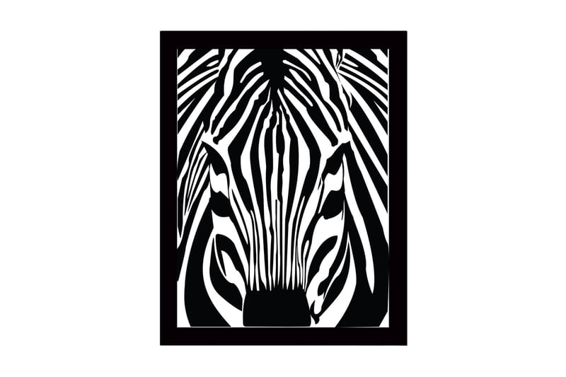 Innrammet lerretsbilde i tre - 41x56 cm - Stilisert sebra med kontrasterende svarte og hvite linjer, Svart / Hvit