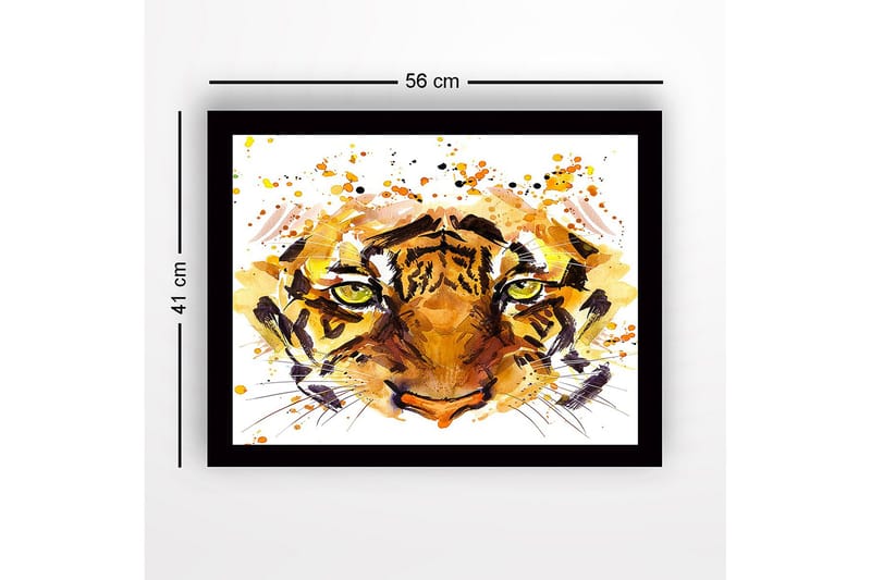 Innrammet lerretsbilde i tre - 41x56 cm - Tigeransikt med intense øyne - Oransje / Brun / Grønn - Innredning - Bilder & kunst