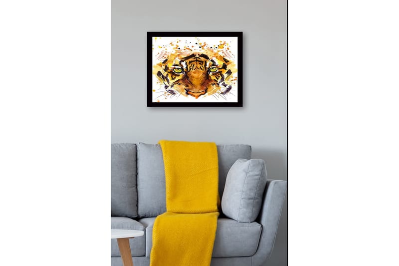 Innrammet lerretsbilde i tre - 41x56 cm - Tigeransikt med intense øyne - Oransje / Brun / Grønn - Innredning - Bilder & kunst