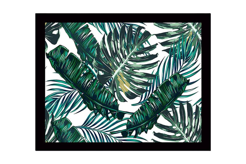 Innrammet lerretsbilde i tre - 41x56 cm - Tropisk løvverk med grønne palmeblader - Mørkegrønn / Lysegrønn / Hvit - Innredning - Bilder & kunst