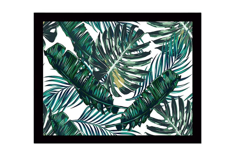 Innrammet lerretsbilde i tre - 41x56 cm - Tropisk løvverk med grønne palmeblader - Mørkegrønn / Lysegrønn / Hvit - Innredning - Bilder & kunst