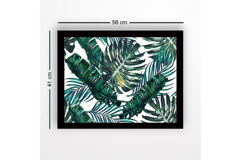 Innrammet lerretsbilde i tre - 41x56 cm - Tropisk løvverk med grønne palmeblader - Mørkegrønn / Lysegrønn / Hvit - Innredning - Bilder & kunst