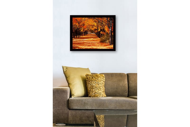 Innrammet lerretsbilde i tre - 41x56 cm - Vakker allé med høstfargede trær - Oransje / Gull / Brun - Innredning - Bilder & kunst