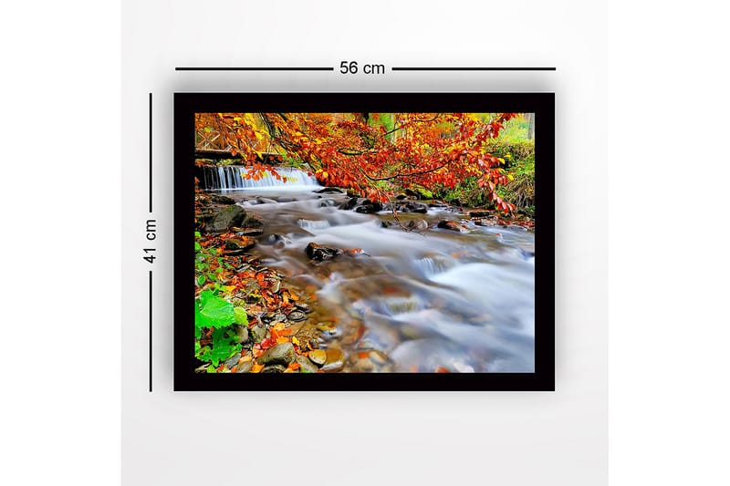 Innrammet lerretsbilde i tre - 41x56 cm - Vakker bekk med høstfarger og rennende vann - Oransje / Grønn / Brun - Innredning - Bilder & kunst
