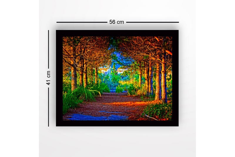 Innrammet lerretsbilde i tre - 41x56 cm - Vakker skogssti omgitt av trær i gyldne og grønne nyanser - Gull / Grønn / Brun - Innredning - Bilder & kunst