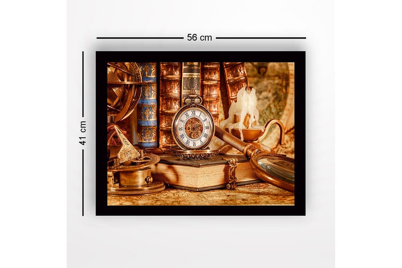 Innrammet lerretsbilde i tre - 41x56 cm - Vintage samling av navigasjonsverktøy og lommeur - Gull / Brun / Beige - Innredning - Bilder & kunst
