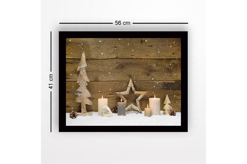 Innrammet lerretsbilde i tre - 41x56 cm - Vinterlandskap med dekorasjoner av trær og lys - Hvit / Beige / Brun - Innredning - Bilder & kunst