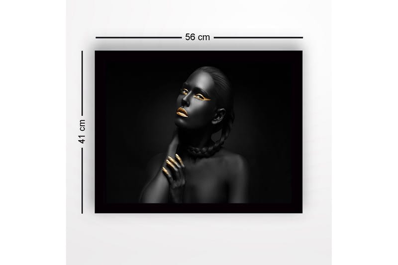 Innrammet lerretsbilde i tre - 41x56 cm - Portrett av en kvinne med svart hud og gylne detaljer - Svart / Gull - Innredning - Bilder & kunst