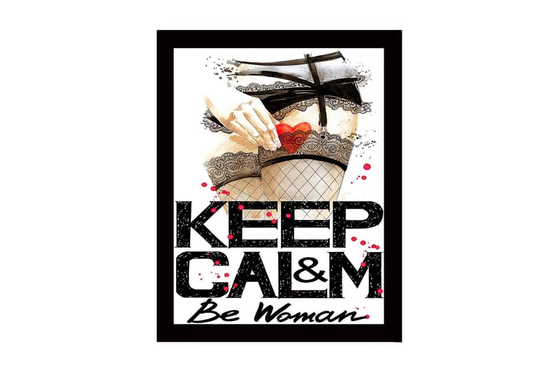 Innrammet lerretsbilde i tre - 41x56 cm - Provoserende motiv med en hånd som holder et hjerte i strømpebukser, Rød / Svart / Beige