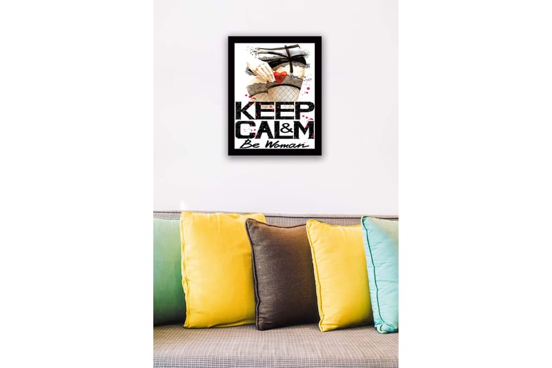 Innrammet lerretsbilde i tre - 41x56 cm - Provoserende motiv med en hånd som holder et hjerte i strømpebukser - Rød / Svart / Beige - Innredning - Bilder & kunst