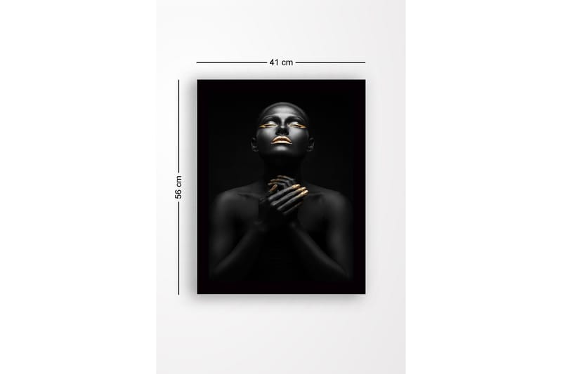 Innrammet lerretsbilde i tre - 41x56 cm - Portrett av en kvinne med svart hud og gylne detaljer - Svart / Gull - Innredning - Bilder & kunst