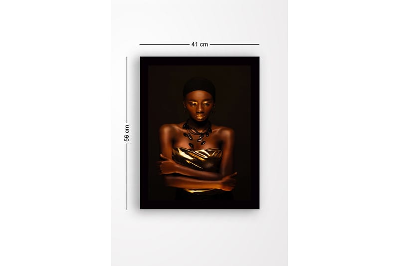 Innrammet lerretsbilde i tre - 41x56 cm - Portrett av en kvinne med gulldetaljer og en elegant positur - Gull / Mørk brun / Svart - Innredning - Bilder & kunst