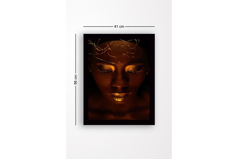 Innrammet lerretsbilde i tre - 41x56 cm - Portrett av en kvinne med gylne detaljer og et mystisk uttrykk - Mørk brun / Gull - Innredning - Bilder & kunst