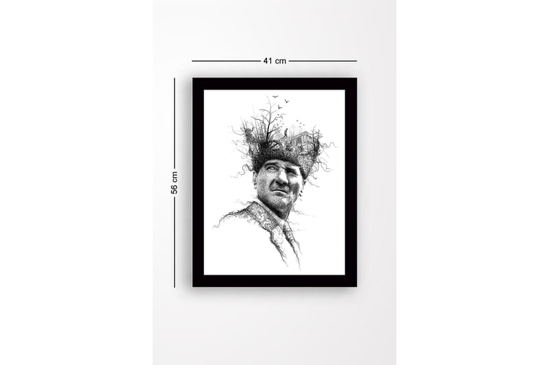 Innrammet lerretsbilde i tre - 41x56 cm - Portrett av en mann med et kreativt og naturinspirert hodeplagg - Svart / Hvit - Innredning - Bilder & kunst