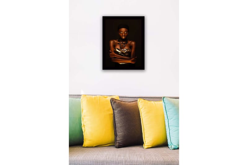 Innrammet lerretsbilde i tre - 41x56 cm - Portrett av en kvinne med gulldetaljer og en elegant positur - Gull / Mørk brun / Svart - Innredning - Bilder & kunst