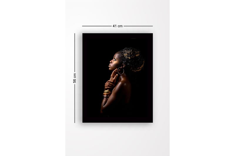 Innrammet lerretsbilde i tre - 41x56 cm - Portrett av en kvinne i profil med elegant holdning og smykker - Mørk brun / Gull / Svart - Innredning - Bilder & kunst