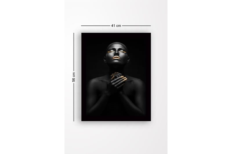 Innrammet lerretsbilde i tre - 41x56 cm - Portrett av en kvinne med svart hud og gylne detaljer - Svart / Gull - Innredning - Bilder & kunst