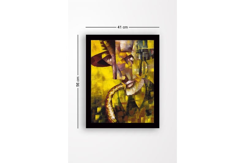 Innrammet trelerretsbilde - 41x56 cm - Abstrakt portrett av en musiker med saksofon - Gul / Brun / Grå - Innredning - Bilder & kunst