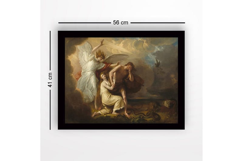 Innrammet trelerretsbilde - 41x56 cm - Dramatisk øyeblikk med en engel som beskytter en kvinne og en mann i sorg - Lys beige / Mørk brun / Hvit - Innredning - Bilder & kunst