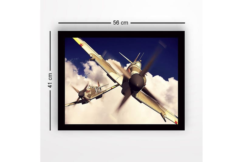 Innrammet trelerretsbilde - 41x56 cm - Fly som svever gjennom overskyet himmel - Grå / Blå / Hvit - Innredning - Bilder & kunst