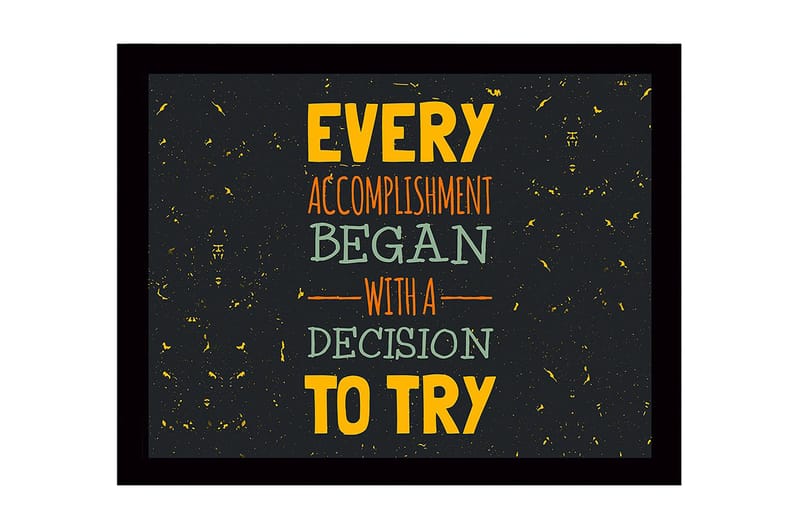 Innrammet trelerretsbilde - 41x56 cm - Inspirerende sitat om prestasjon og besluttsomhet - Mørkegrå / Gul / Oransje - Innredning - Bilder & kunst