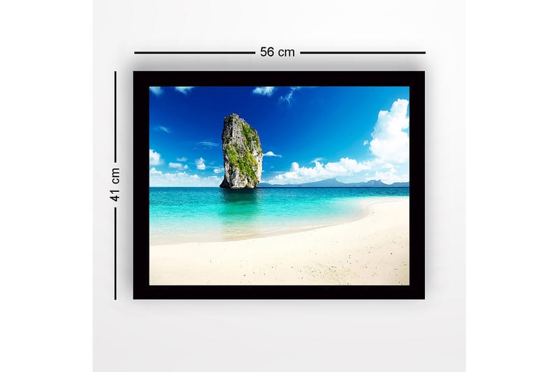 Innrammet trelerretsbilde - 41x56 cm - Storslått klippe som stiger opp fra det turkise havet - Turkis / Blå / Grønn - Innredning - Bilder & kunst