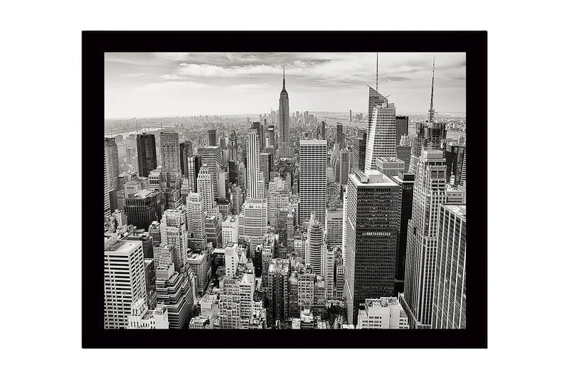 Innrammet trelerretsbilde - 41x56 cm - Storslått utsikt over New Yorks skyline med ikoniske skyskrapere - Svart / Hvit / Grå - Innredning - Bilder & kunst