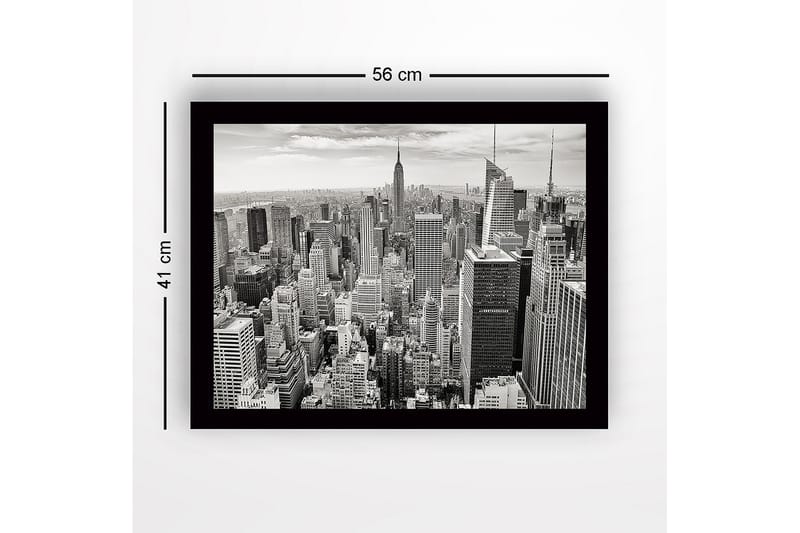 Innrammet trelerretsbilde - 41x56 cm - Storslått utsikt over New Yorks skyline med ikoniske skyskrapere - Svart / Hvit / Grå - Innredning - Bilder & kunst