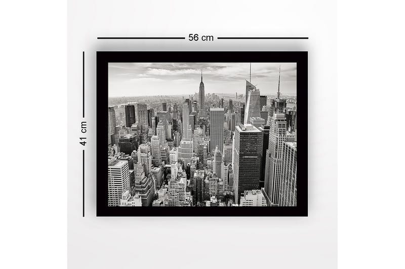 Innrammet trelerretsbilde - 41x56 cm - Storslått utsikt over New Yorks skyline med ikoniske skyskrapere - Svart / Hvit / Grå - Innredning - Bilder & kunst