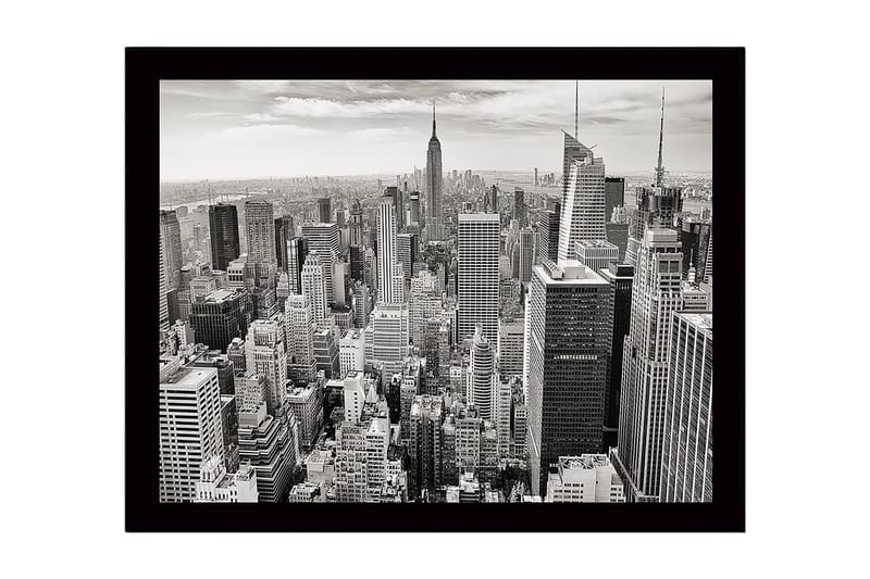 Innrammet trelerretsbilde - 41x56 cm - Storslått utsikt over New Yorks skyline med ikoniske skyskrapere - Svart / Hvit / Grå - Innredning - Bilder & kunst