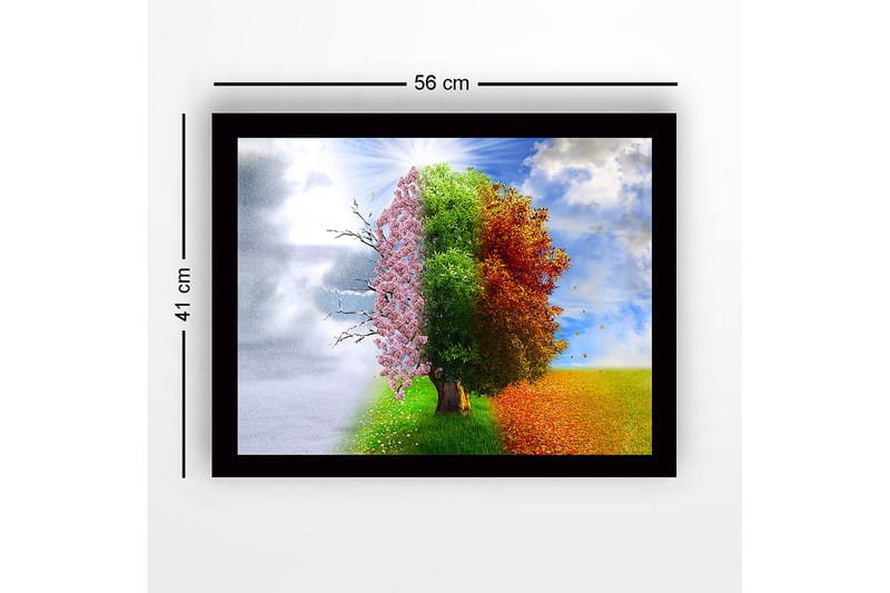 Innrammet trelerretsbilde - 41x56 cm - Trær som representerer de fire årstidene i en harmonisk komposisjon - Rosa / Grønn / Oransje - Innredning - Bilder & kunst