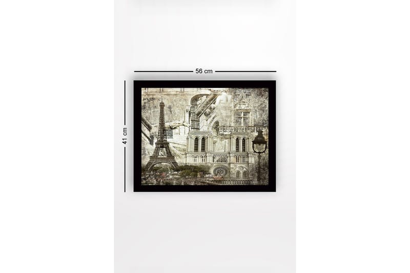 Innrammet trelerretsbilde - 41x56 cm - Parisisk bybilde med ikoniske bygninger - Grå / Svart / Hvit - Innredning - Bilder & kunst