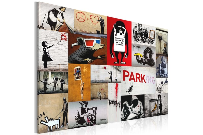 Bilde Banksy collage 120x80 - Artgeist sp. z o. o. - Innredning - Bilder & kunst - Lerretsbilder