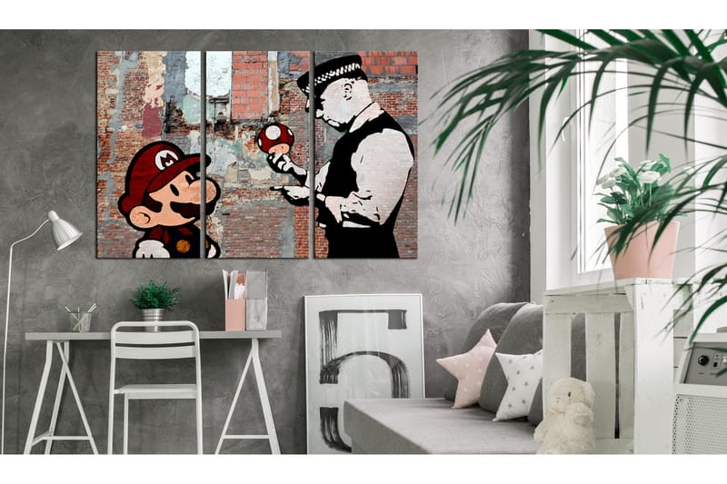 Bilde Banksy Warning 120x80 - Artgeist sp. z o. o. - Innredning - Bilder & kunst - Lerretsbilder