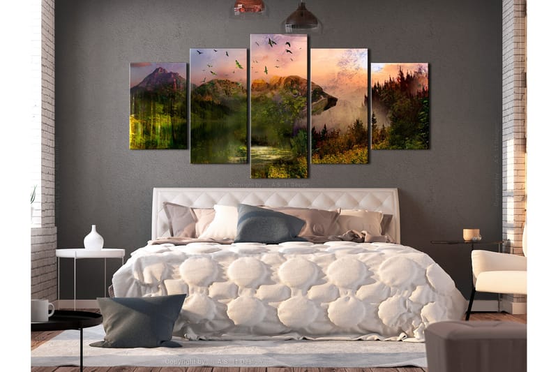 Bilde Bear In The Mountain 5 Parts Wide 100x50 - Artgeist sp. z o. o. - Innredning - Bilder & kunst - Lerretsbilder