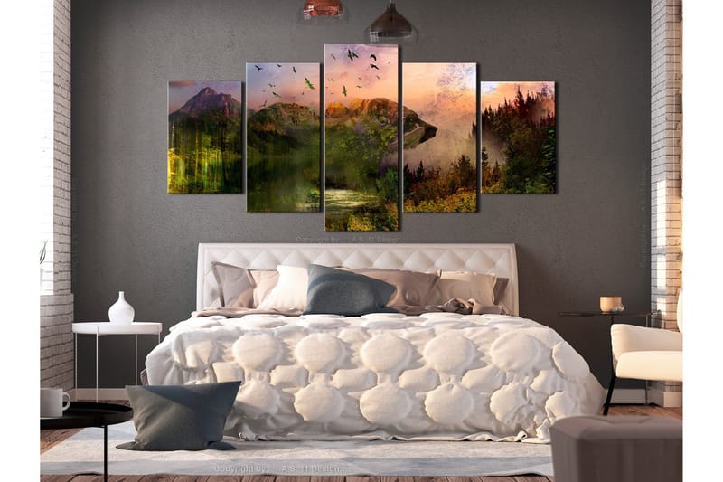 Bilde Bear In The Mountain 5 Parts Wide 100x50 - Artgeist sp. z o. o. - Innredning - Bilder & kunst - Lerretsbilder