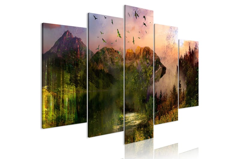 Bilde Bear In The Mountain 5 Parts Wide 100x50 - Artgeist sp. z o. o. - Innredning - Bilder & kunst - Lerretsbilder