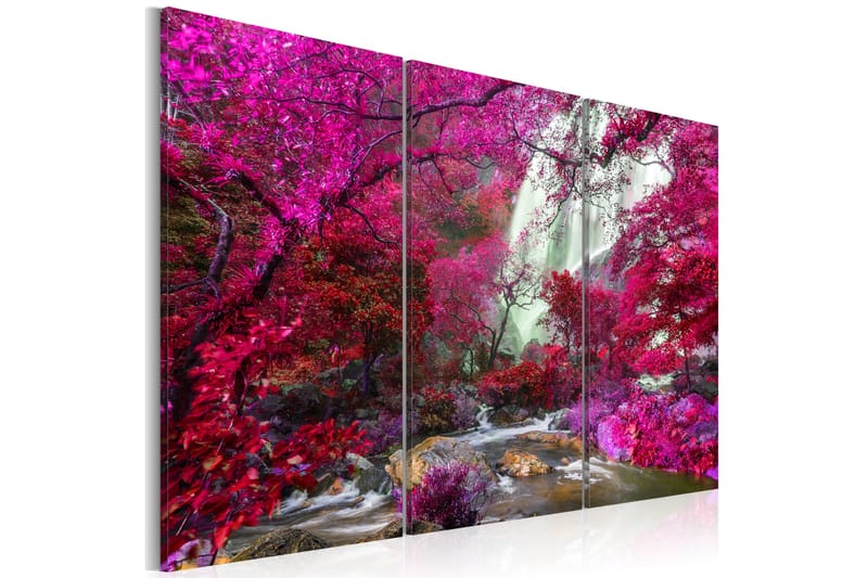 Bilde Beautiful Waterfall Pink Forest 90x60 - Artgeist sp. z o. o. - Innredning - Bilder & kunst - Lerretsbilder