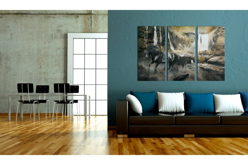 Bilde Black Horse And Rocky Waterfall 60x40 - Artgeist sp. z o. o. - Innredning - Bilder & kunst - Lerretsbilder
