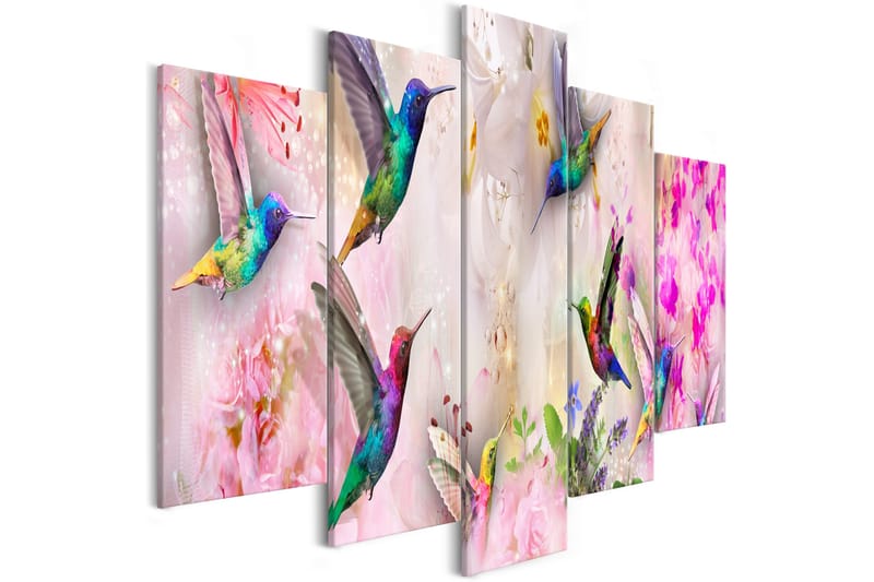 Bilde Colourful Hummingbirds 5 Parts Wide Pink 100x50, Artgeist sp. z o. o.