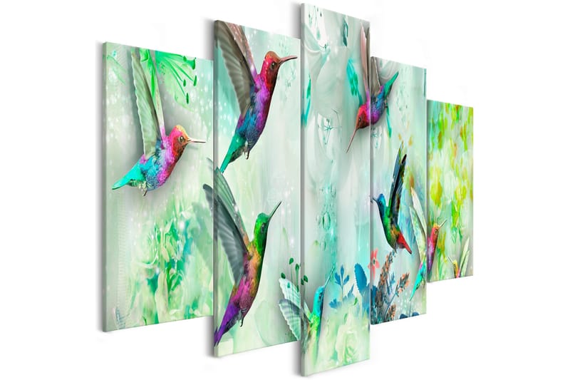 Bilde Colourful Hummingbirds 5 Parts Wide Green 100x50, Artgeist sp. z o. o.