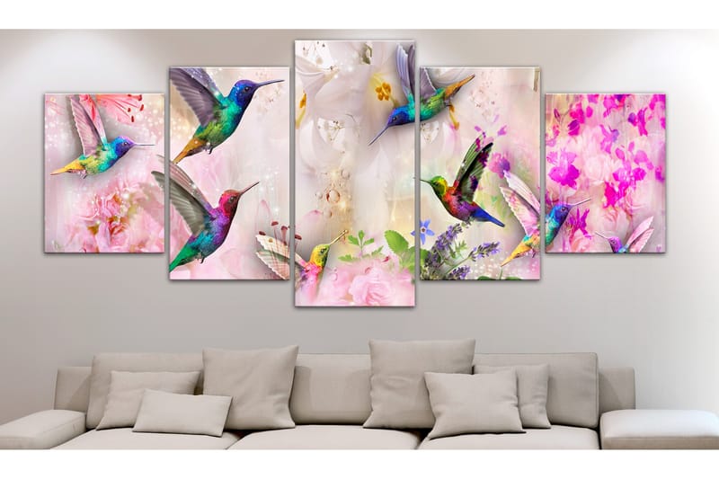 Bilde Colourful Hummingbirds 5 Parts Wide Pink 100x50 - Artgeist sp. z o. o. - Innredning - Bilder & kunst - Lerretsbilder