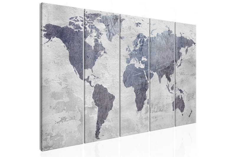 Bilde Concrete World Map 5 Parts Narrow 225x90 - Artgeist sp. z o. o. - Innredning - Bilder & kunst - Lerretsbilder
