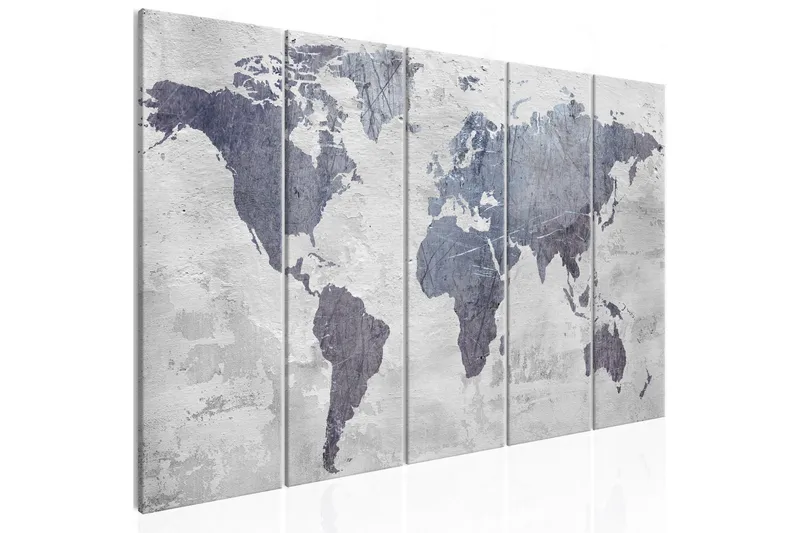 Bilde Concrete World Map 5 Parts Narrow 225x90, Artgeist sp. z o. o.