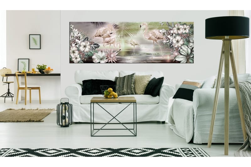Bilde Flamingoes And Flowers 135x45 - Artgeist sp. z o. o. - Innredning - Bilder & kunst - Lerretsbilder