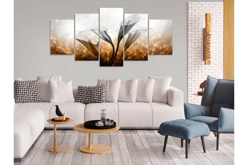 Bilde Floral Quartet 5 Parts Wide Golden 100x50 - Artgeist sp. z o. o. - Innredning - Bilder & kunst - Lerretsbilder